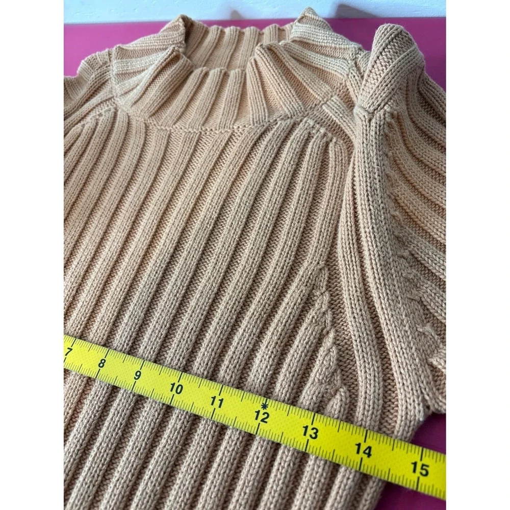 Vintage St Johns Bay Womens Camel Ribbed Knit Mock Neck Belted Sweater Sz M Chic